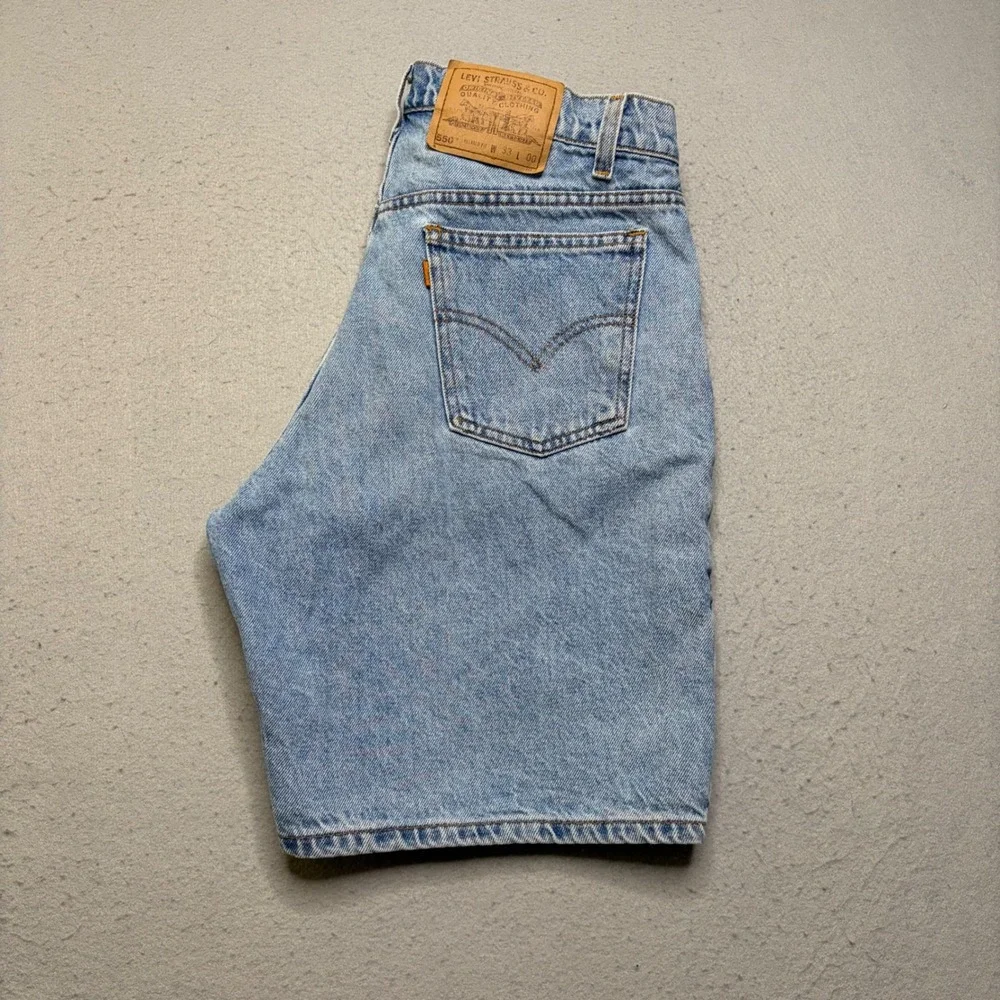 Levi's Denim Shorts Mens 33 Blue 550 Relaxed Fit Vintage 90s Orange Tab Wash
